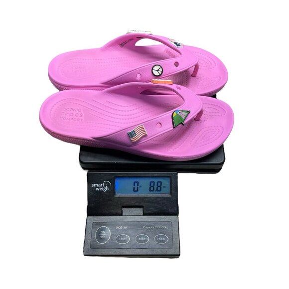 CROCS Unisex W9 M7 Iconic Crocs Classic Flip Flop Sandals Pink Jibbitz Minnie - Picture 8 of 8